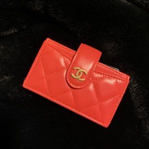 Red Quilted Chanel Card Holder